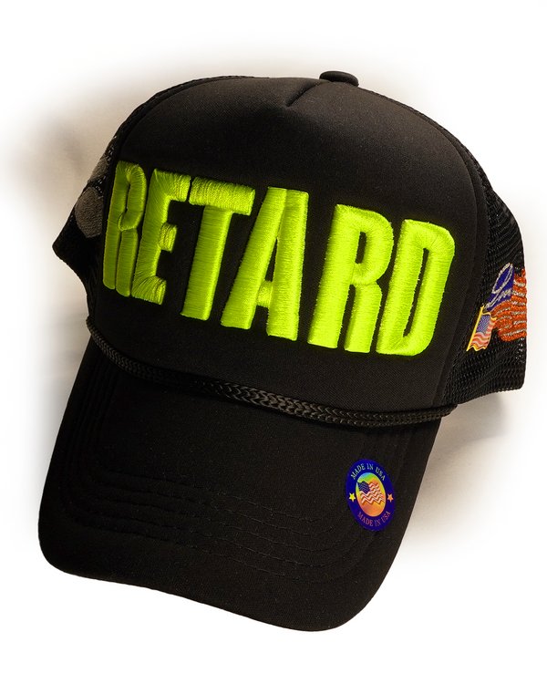 BLACK Hi Vis [RETARD] Trucker Hat thumbnail